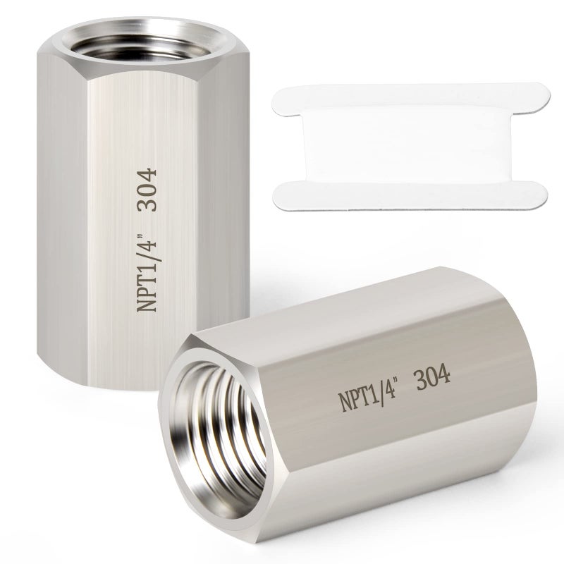 TAISHER 2PCS Forging of 304 Stainless Steel Full Hex Coupling, 1/4-Inch Female Pipe x 1/4-Inch Female Pipe Fitting - Image 1